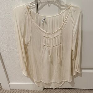 Mudd Cream Long Sleeve Blouse with Tassel Detail
